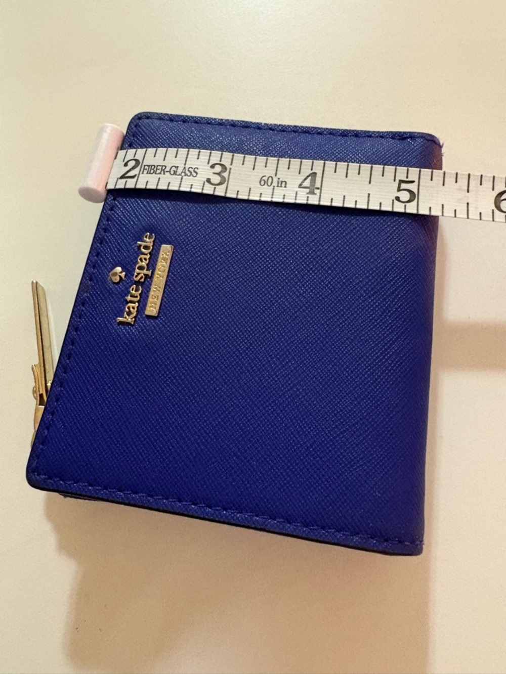 kate spade New York Saffiano Zip Card Case in Cobalt Blue with Gold Tone - Picture 8 of 8